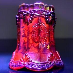 Amber Carnival Glass Chrysanthemum Sprig Toothpick Holder GLOWS